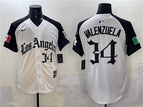 Mens Los Angeles Dodgers #34 Fernando Valenzuela White Black Mexico 2025 LA Gothic Style With Fernando Patch Vapor Premier Limited Stitched Jersey